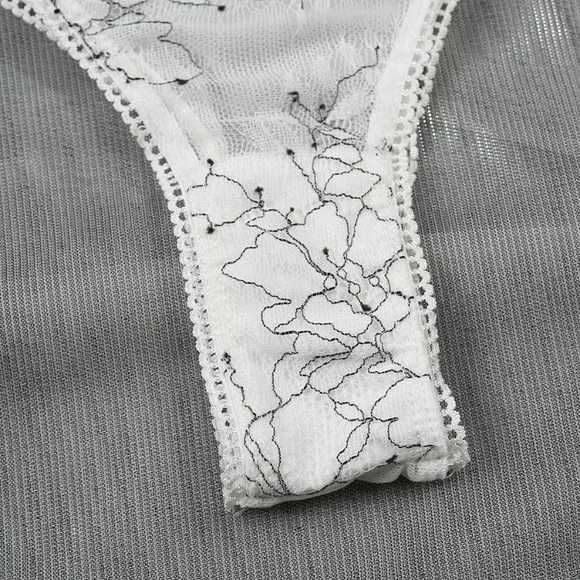 White Lace Floral Embroidered Lingerie Bra Set - Picture 15 of 16